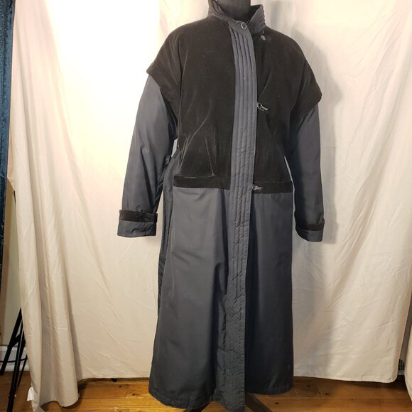 Women's Vintage DOWN CREST Black Corduroy & Fabric Full Length Puffer Coat - 7/8 - Picture 2 of 10